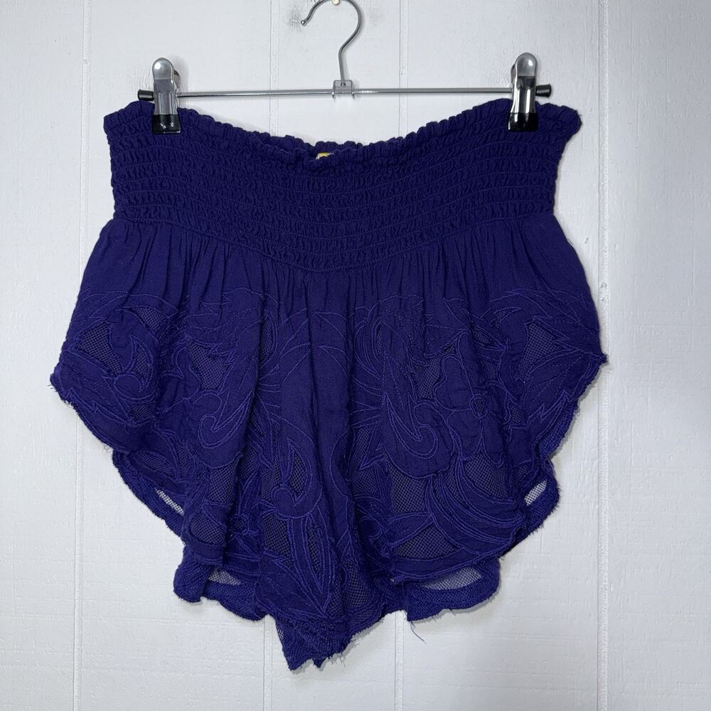 Free People Women’s Floral Embroidered Smocked Shorts Blue Size XS